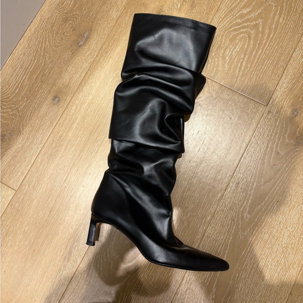 Zara Sleek Black Slouchy Heeled Boots